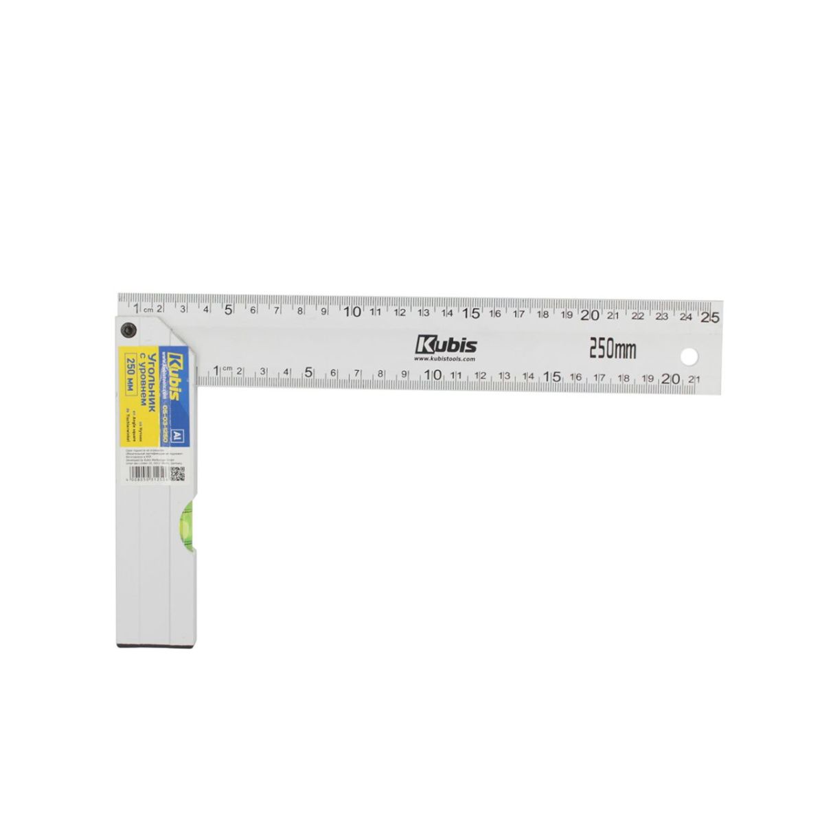 Кутник будівельний алюмінієвий з рівнем 250 мм, ТМ Kubis