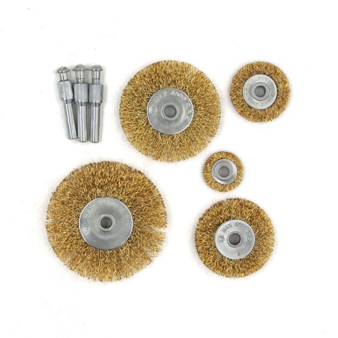 Щітки-крацовка дискові набір 5 шт для дрилі Ø25,30,50,63,75 мм, рифлена латуньована, ТМ Kubis