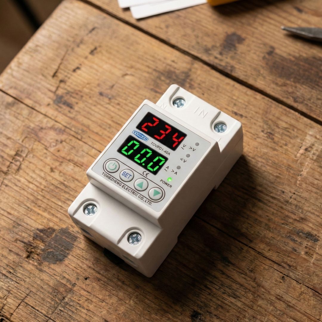 Реле контролю напруги та струму 40А 230В на DIN-рейку з регулюванням та дисплеєм VA-Protector