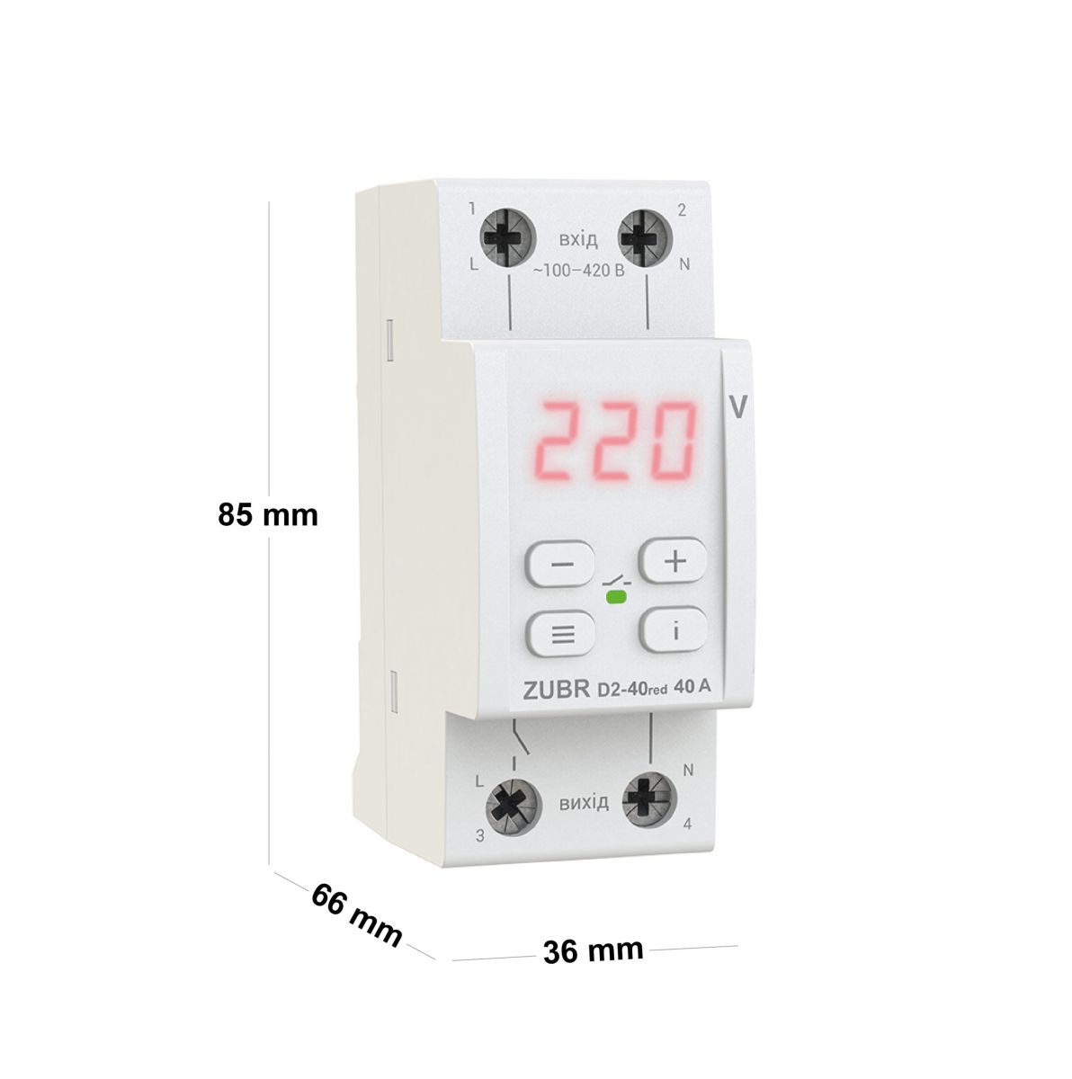 Реле напруги 1-фазне, 40А Zubr D2-40 red