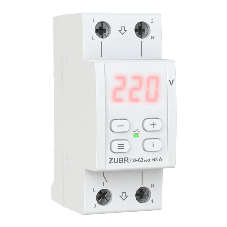 Реле напруги 1-фазне, 63А Zubr D2-63 red