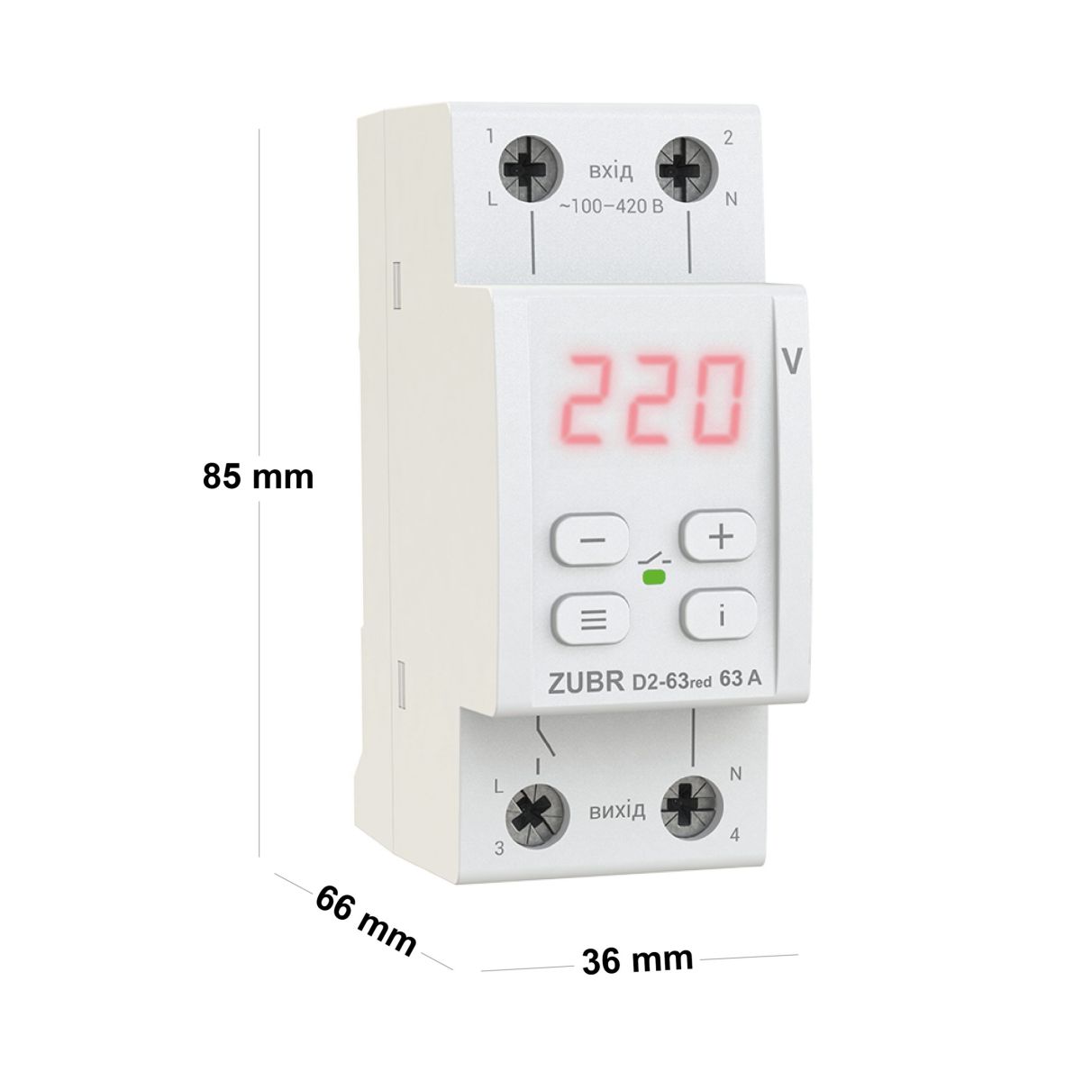Реле напруги 1-фазне, 63А Zubr D2-63 red
