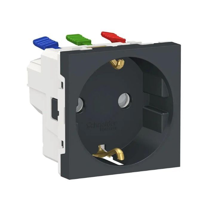 Розетка із заземленням, зі шторками, з швидкозатиск. клемами, 16 А, 250 В, Unica New антрацит