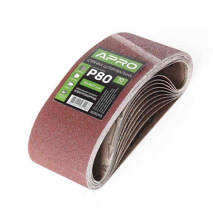 Стрічка шліфувальна нескінченна 75*457 мм Р80 (10шт.) (APRO)
