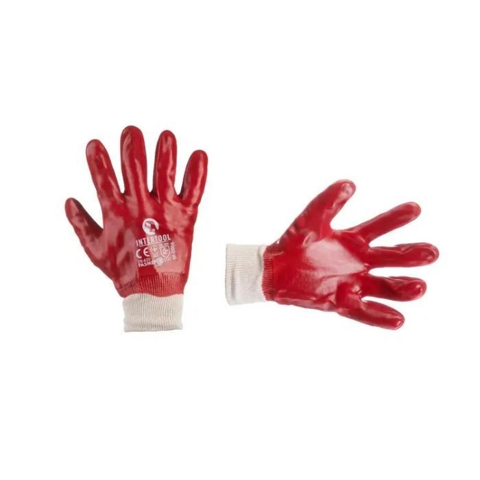 Рукавички з ПВХ покриттям р10 (червоні манжет без хедера) СИЛА