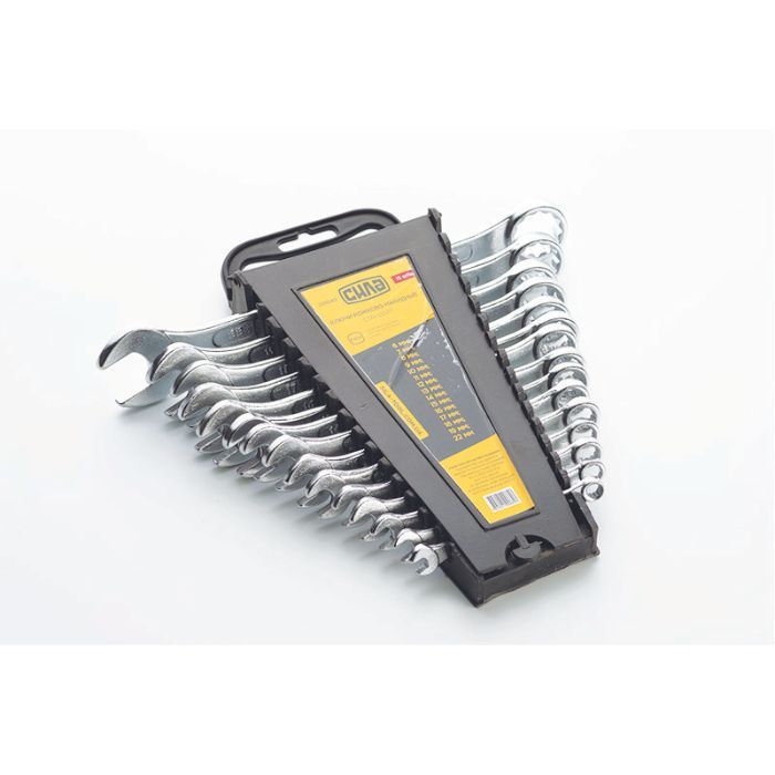 Набір ключів рожково - накидних стандарт 6-22мм (15шт) СИЛА