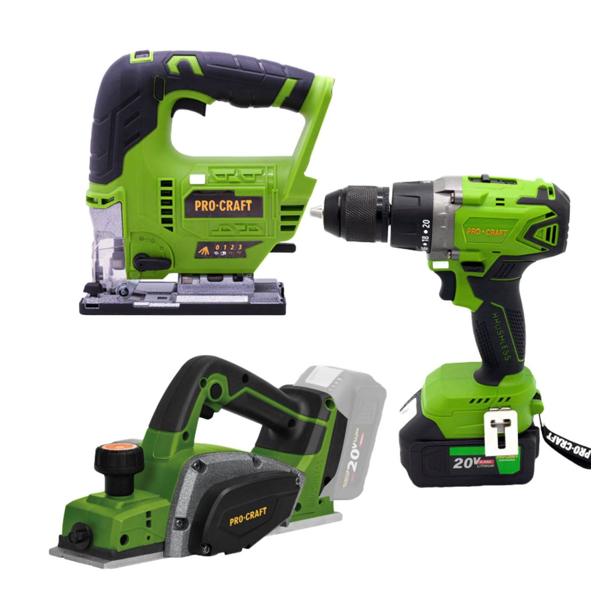 Шуруповерт Procraft PA18BL Extra + Рубанок PE20 + Лобзик ST20