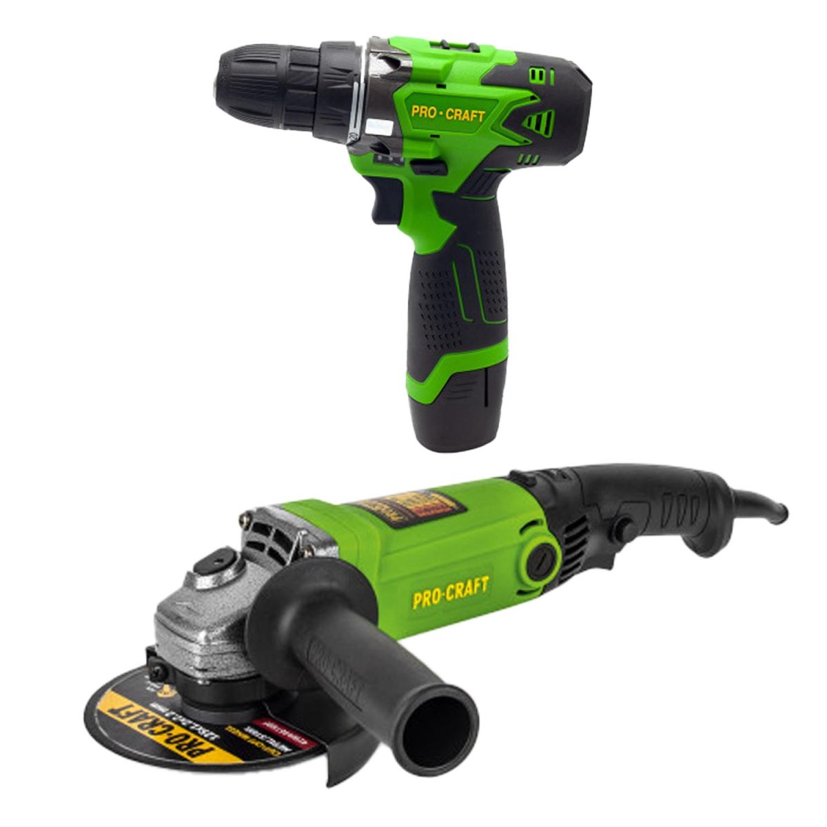Шуруповерт Procraft PA12Li + Кутошліфувальна машина Procraft PW1200E