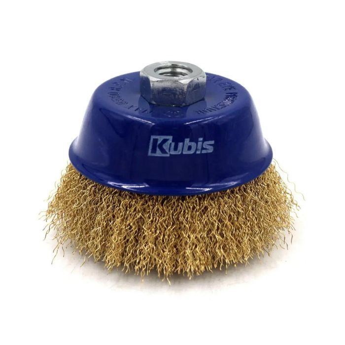 Щітка-крацовка чашкова для УШМ Ø85 мм, рифлена латуньована, ТМ Kubis