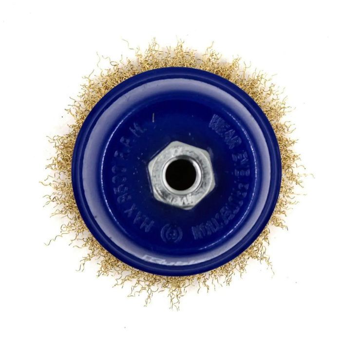 Щітка-крацовка чашкова для УШМ Ø85 мм, рифлена латуньована, ТМ Kubis