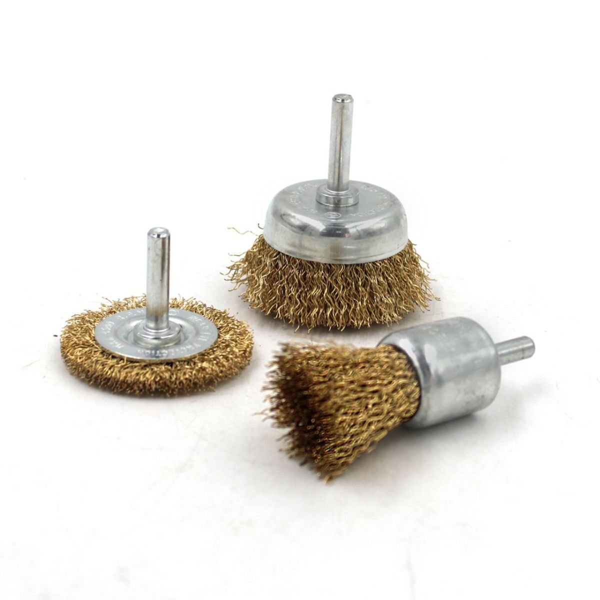 Щітки-крацовка набір 3 шт для дрилі Ø25,50,50 мм, рифлена латуньована, ТМ Kubis