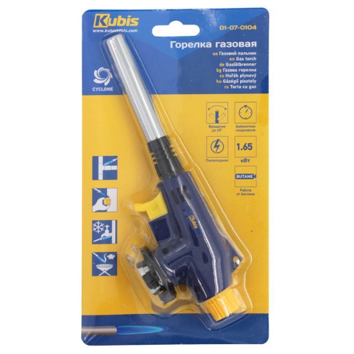 Пальник газовий Ø12 мм з п'єзозапалюванням, 1300*С, 120г/год (1.65 кВт), байонетное з'єднання, ТМ Kubis