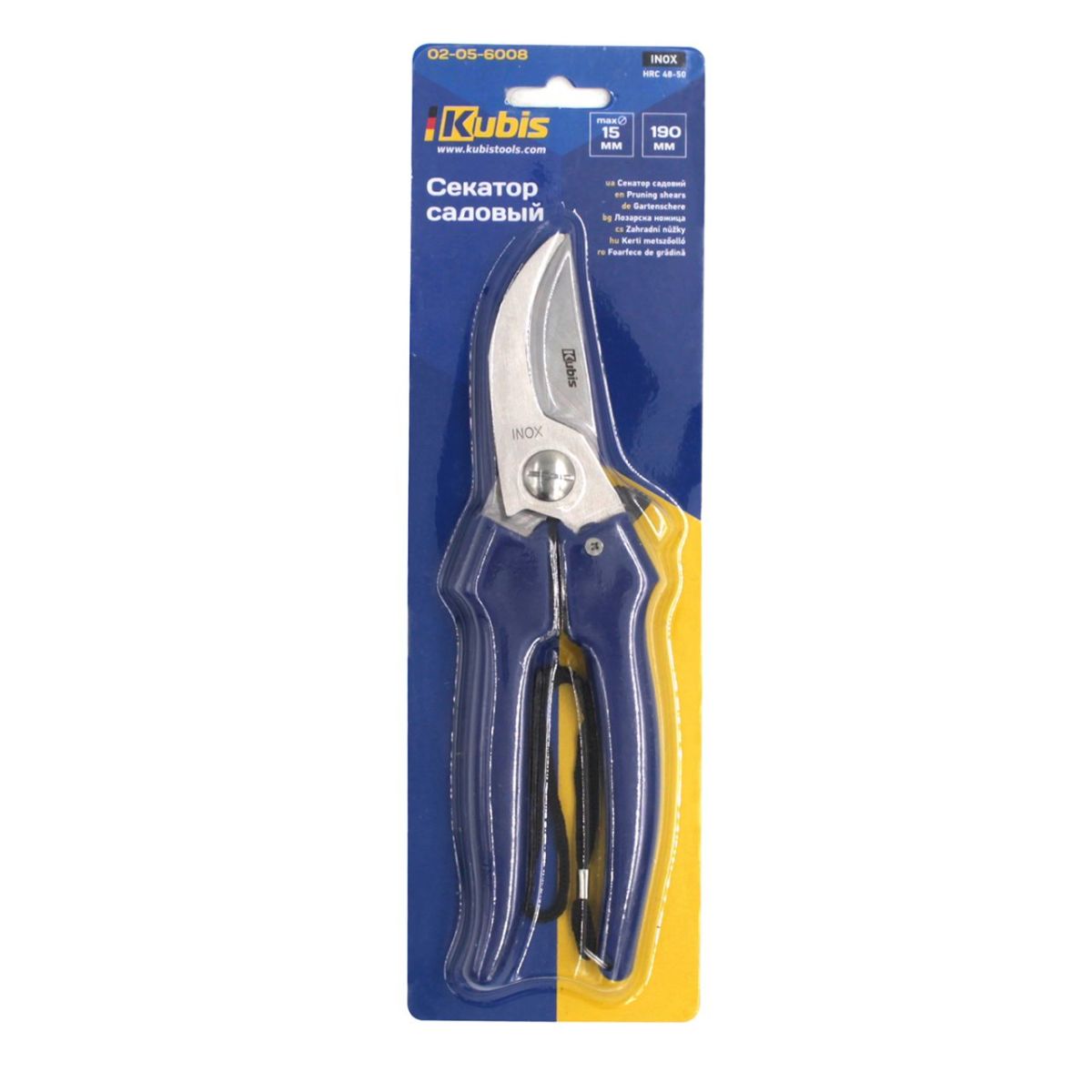 Секатор садовий, max Ø15 мм, лезвие нерв.сталь, HRC 48-50, 190 мм, ТМ Kubis