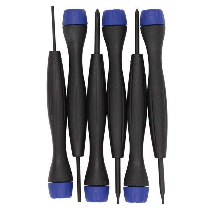 Отвертки прецизионные 6 шт в кейсе, SL1.6, SL2.0 мм, PH00, PH0, T5, T6 CrV6150, HRC51-54