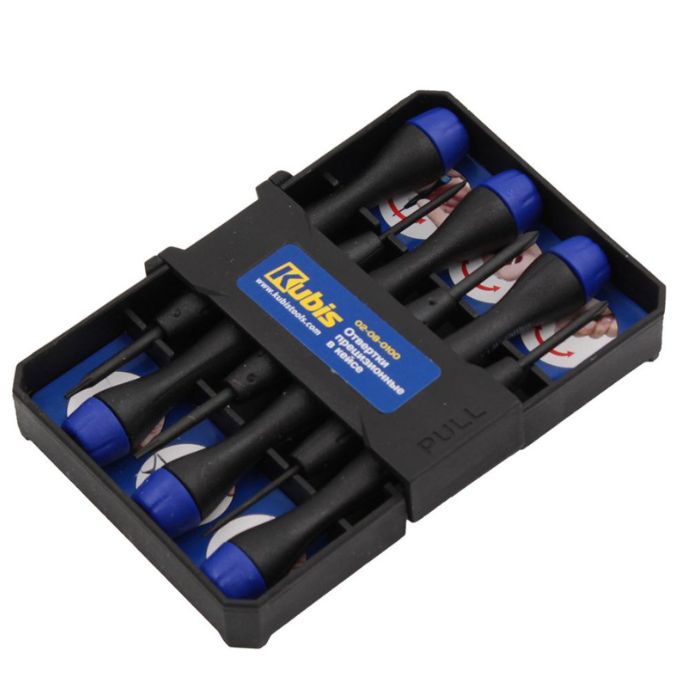 Отвертки прецизионные 6 шт в кейсе, SL1.6, SL2.0 мм, PH00, PH0, T5, T6 CrV6150, HRC51-54