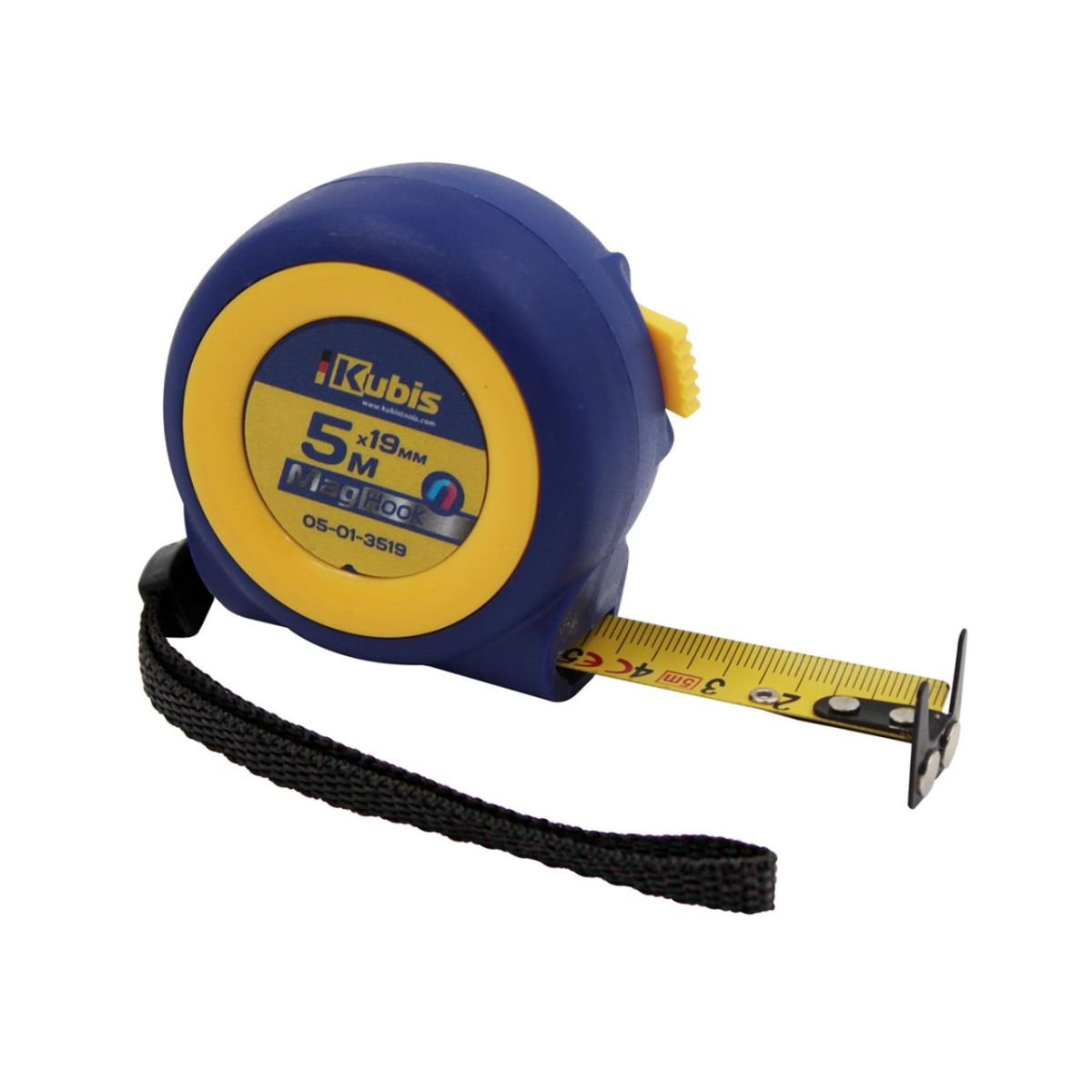 Рулетка вимірювальна 5 м*19 мм MagHook, 2-x стор., нейлон, 2-х стор зачiп з магнітами, автостоп, ТМ Kubis