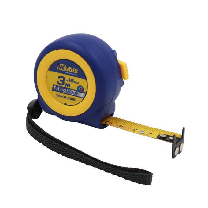 Рулетка вимірювальна 3м *16 мм MagHook, 2-x стор., нейлон, 2-х стор зачiп з магнітами, автостоп, ТМ Kubis
