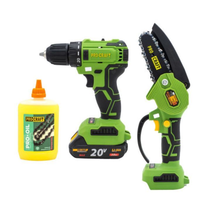 Шуруповерт Procraft PA18LiBL(1 акб) + Ланцюгова пилка PKA18 NEW(1ш. 1л.) + олива 200 мл