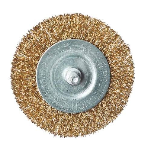 Щетка дисковая с хвостовиком Vitals гофрированная латунированная 75 мм, 0,3 мм.