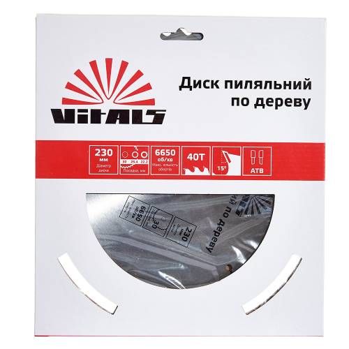 Диск пильный Vitals по дереву 230x30/25.4/22.2, ATB 40