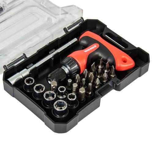 Отвертка Т-образная Vitals Master с набором головок и насадок, 24 шт.