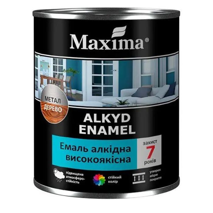 Емаль алкідна високоякісна, чорна глянець, ТМ «Maxima» - 2,3 кг