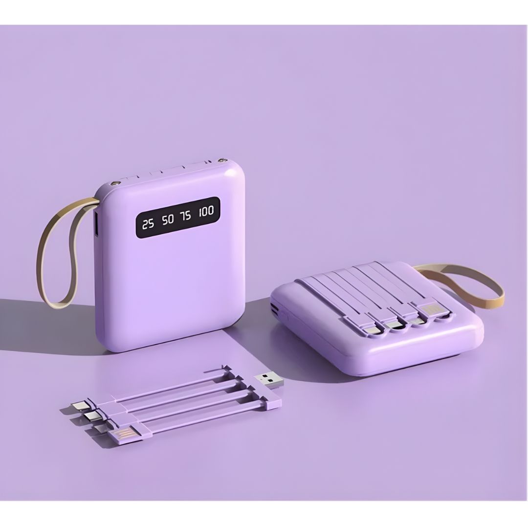 Портативний акумулятор із вбудованим кабелем, фіолетовий, 8000 мАг