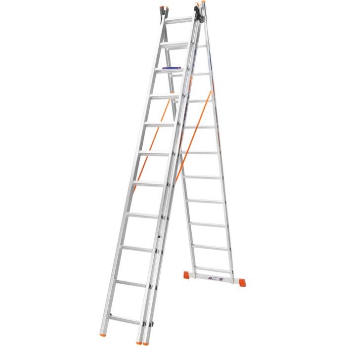 Драбина алюмінієва 3-х секційна BLUETOOLS (3х11 сходинок) (160-9008)