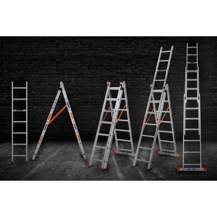 Лестница алюминиевая 3-х секционная BLUETOOLS (3х7 ступеней) (160-9004)