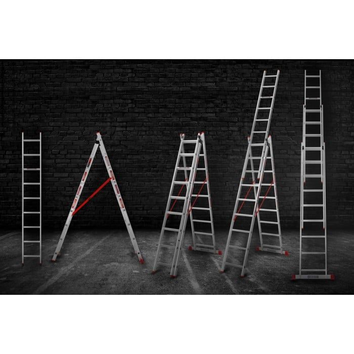 Драбина алюмінієва 3-х секційна Квітка PRO (3х9 сходинок) (110-9309)