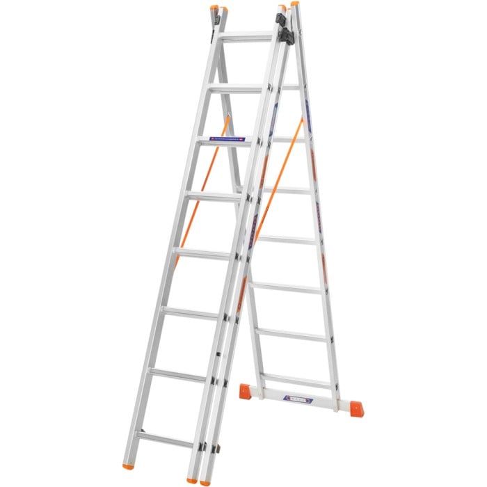 Лестница алюминиевая 3-х секционная BLUETOOLS (3х8 ступенек) (160-9005)