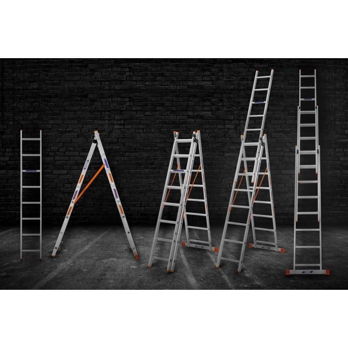 Лестница алюминиевая 3-х секционная BLUETOOLS (3х8 ступенек) (160-9005)