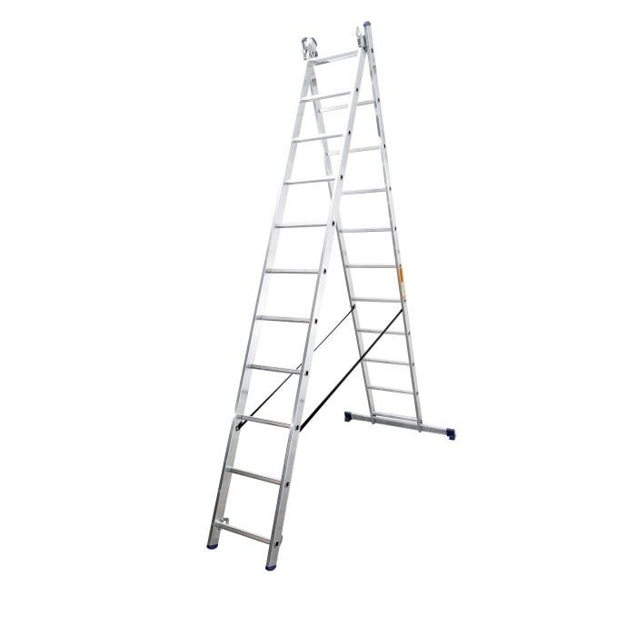 Лестница алюминиевая 3-х секционная BLUETOOLS Expert (3х11 ступеней) (160-9028)