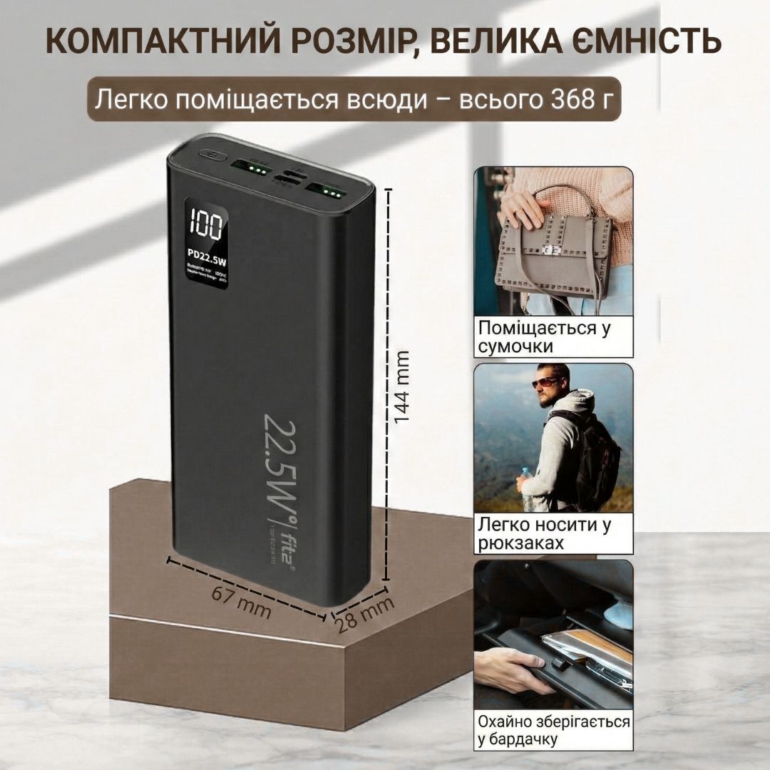 Power Bank 20 000 мАг K8 повербанк 120W швидка зарядка USB-C портативний акумулятор