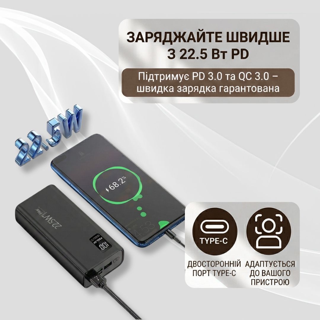 Power Bank 20 000 мАг K8 повербанк 120W швидка зарядка USB-C портативний акумулятор