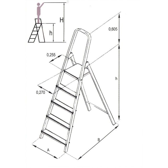 Алюмінієва драбина-стрем'янка Бегемот Профі (5 сходинок) (22201)