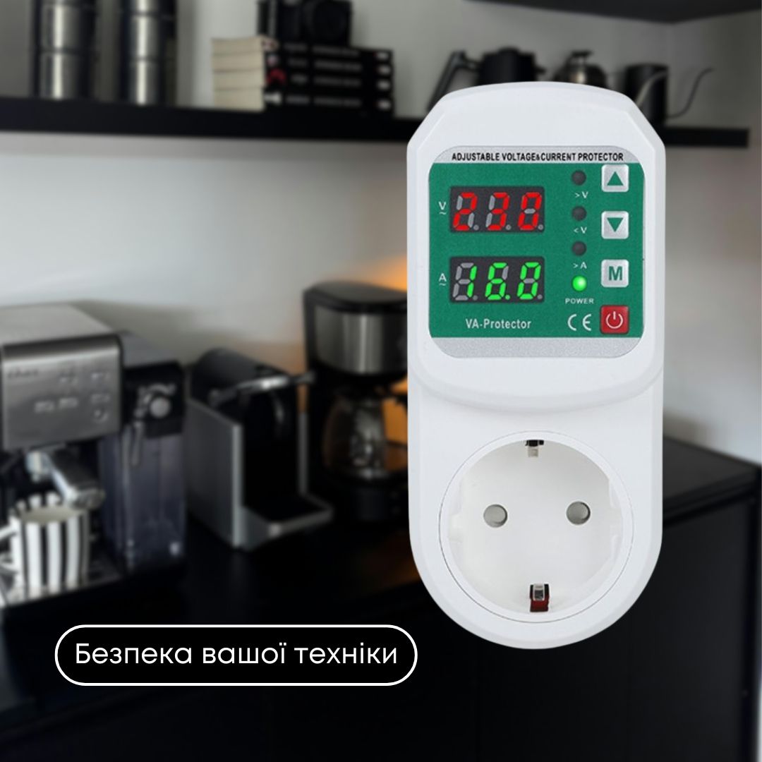 Реле захисне LIEMAN 16A TOSVA-16 140V-300V з дисплеєм, відсікач регульований, захист від перепадів напруги