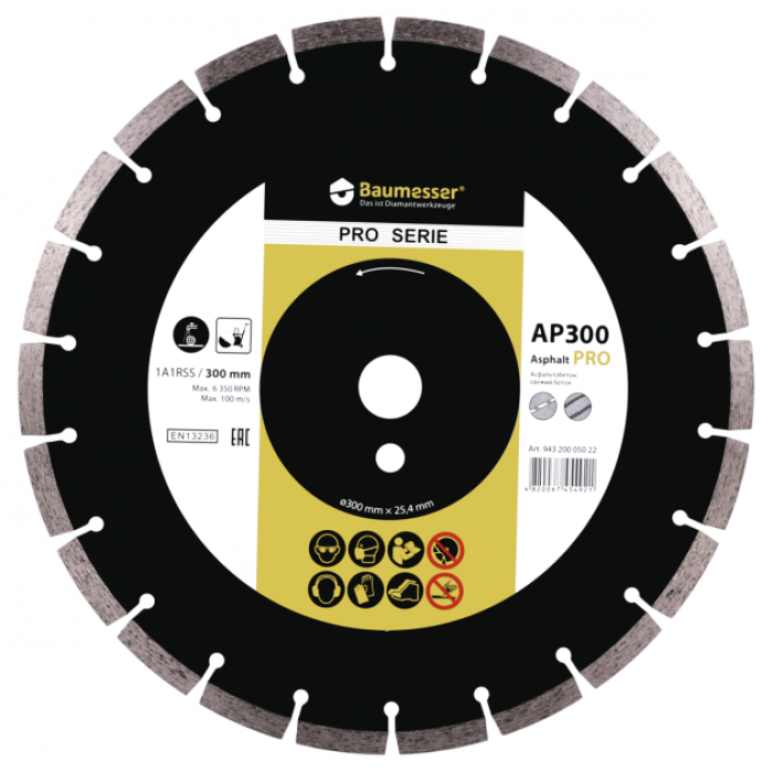 Алмазний відрізний диск по бетону Baumesser 1A1RSS/C3-H (300x3.0/2.0x10x25.4-22 F4 Asphalt Pro) (943