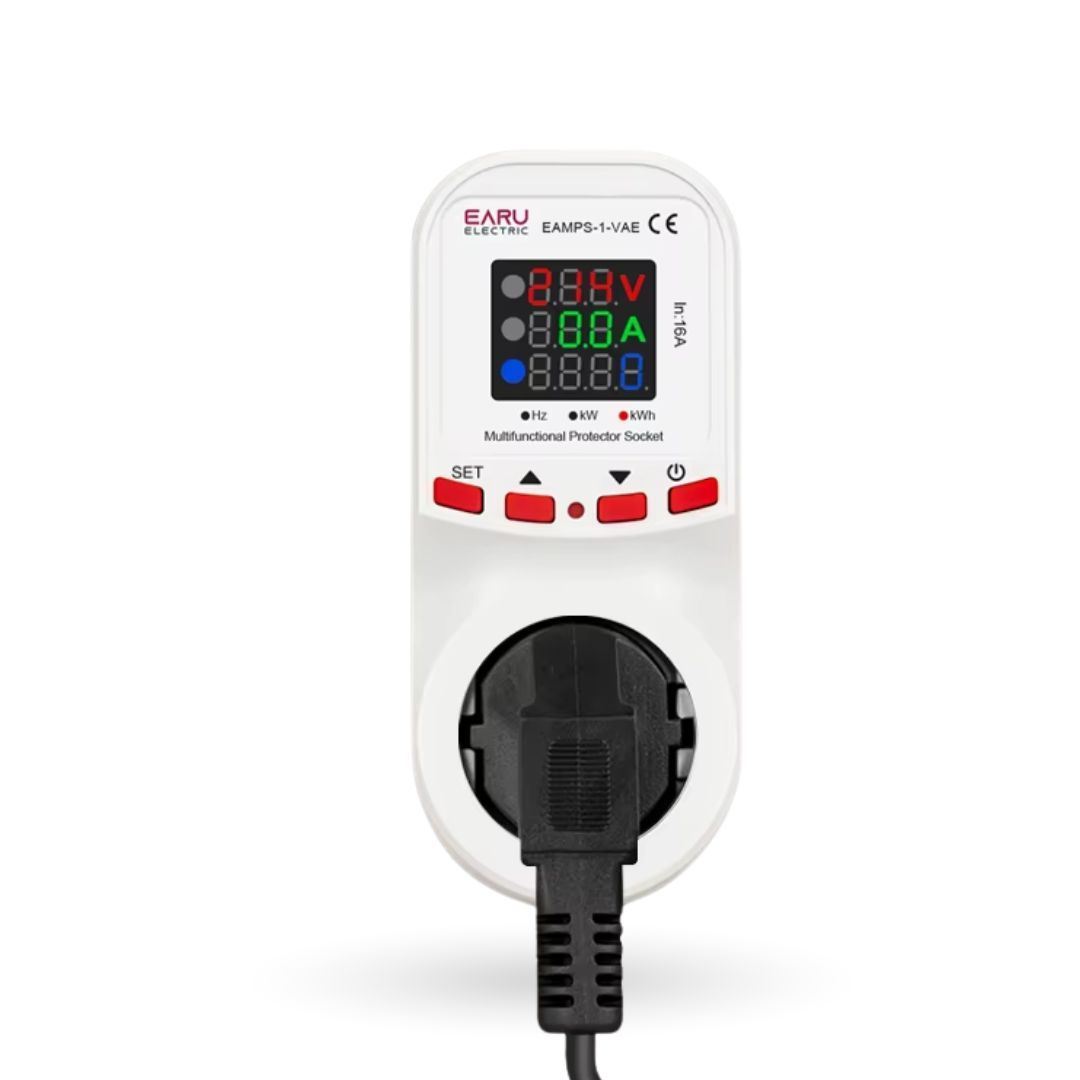 Автоматичне захисне реле в розетку EARU EAMPS-1V 16A 140–300В відсікач напруги