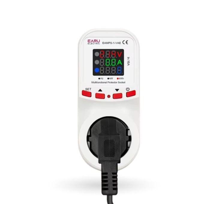 Автоматичне захисне реле в розетку EARU EAMPS-1V 16A 140–300В відсікач напруги