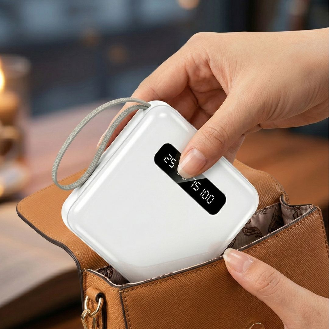 Портативний акумулятор із вбудованим кабелем, білий, 8000 мАг