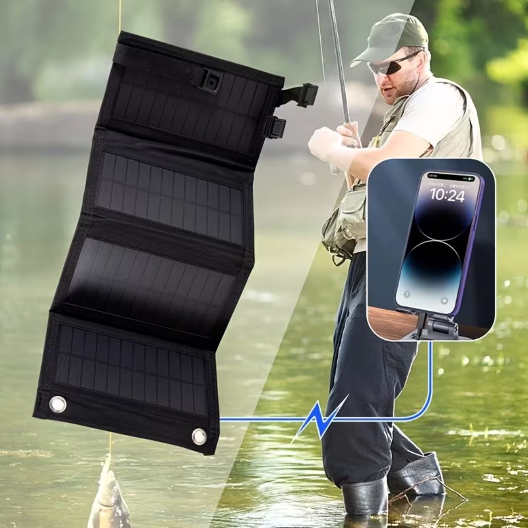 Сонячний зарядний пристрій 20W із швидкою зарядкою Q 3.0 USB 5V гнучка IP65 чорна, туризм, кемпінг