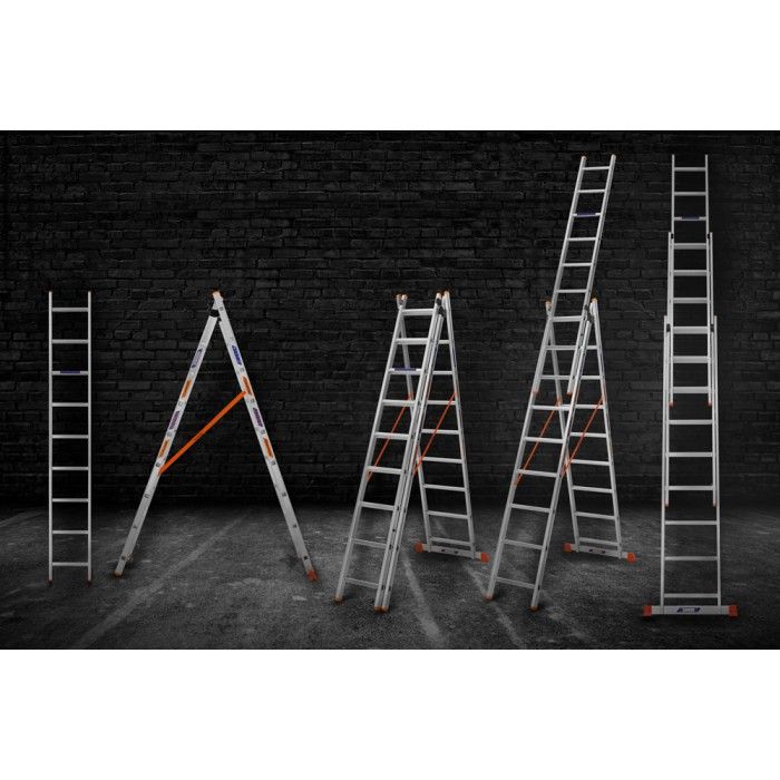 Лестница алюминиевая 3-х секционная BLUETOOLS (3х9 ступенек) (160-9006)