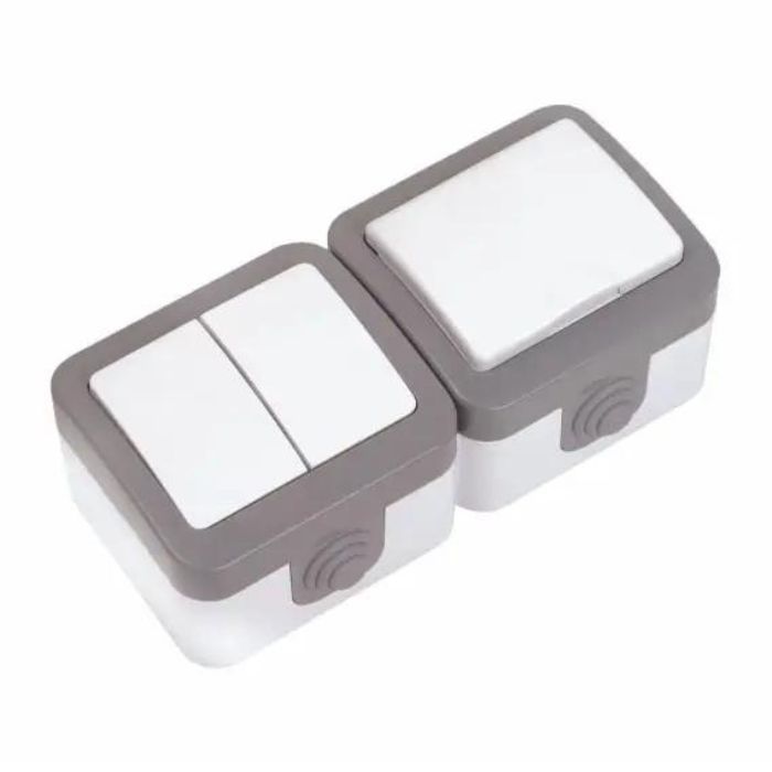 Розетка с/з + выключатель влагозащитный с крышкой Baysa