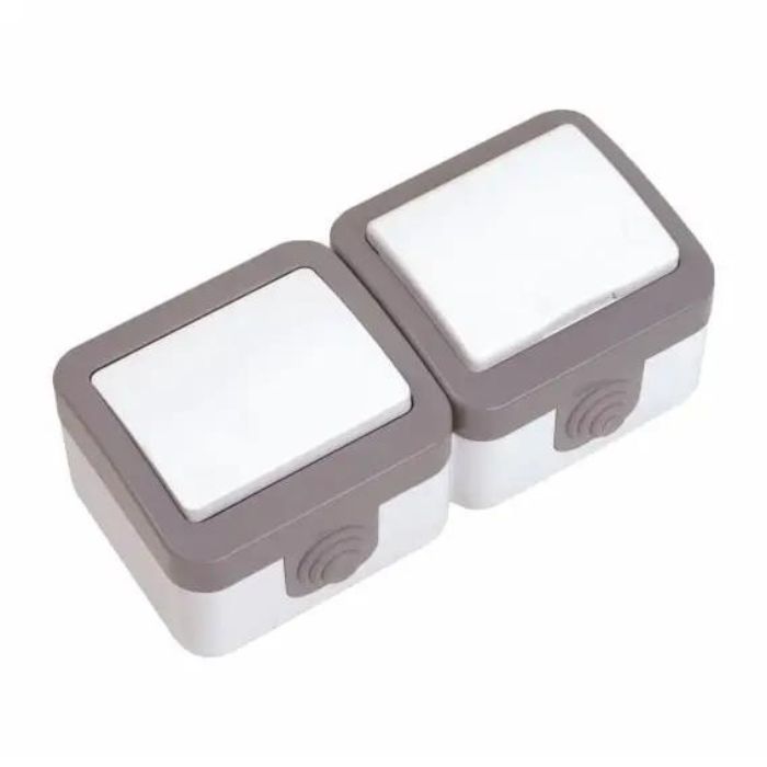 Розетка с/з + выключатель одноклавишный влагозащитный с крышкой Baysal