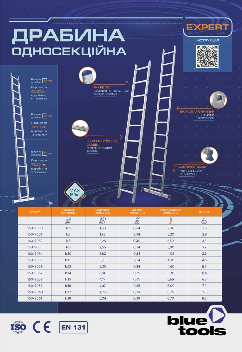 Драбина опорна односекційна BLUETOOLS Expert (6 сходинок) (160-9050)