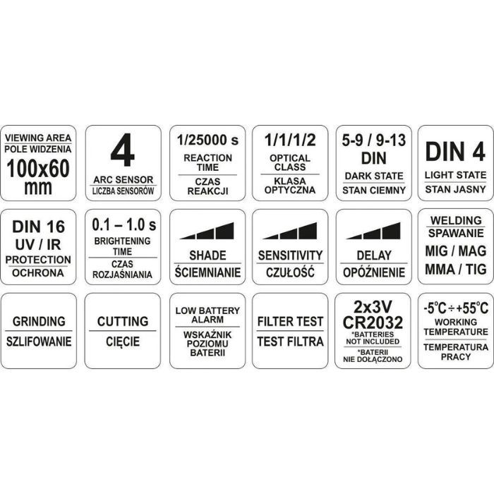 Маска сварщика с автозатемняющимся светофильтром YATO 100Х60 мм