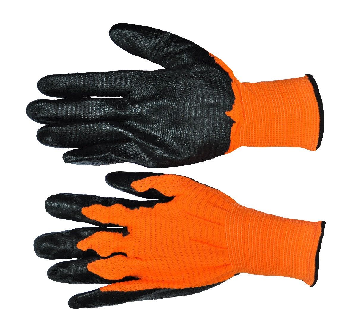 Рукавиці стрейчеві помаранчеві з чорною ребристою заливкою "Рубілет" (12шт) ПТ-6255