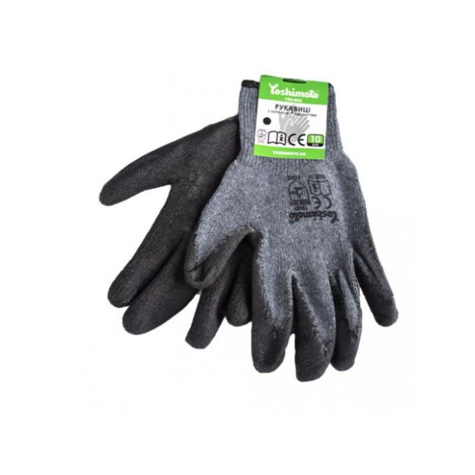Рукавички Yoshimoto трикотажні з чорним латексним покриттям р.10