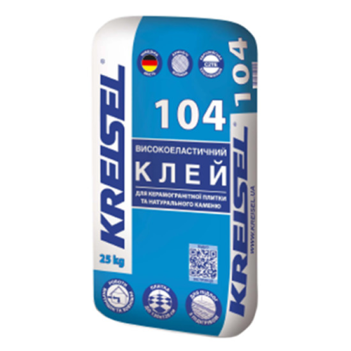 Клей для керамогранітної плитки та натурального каменю високоеластичний Kreisel 104, 25кг